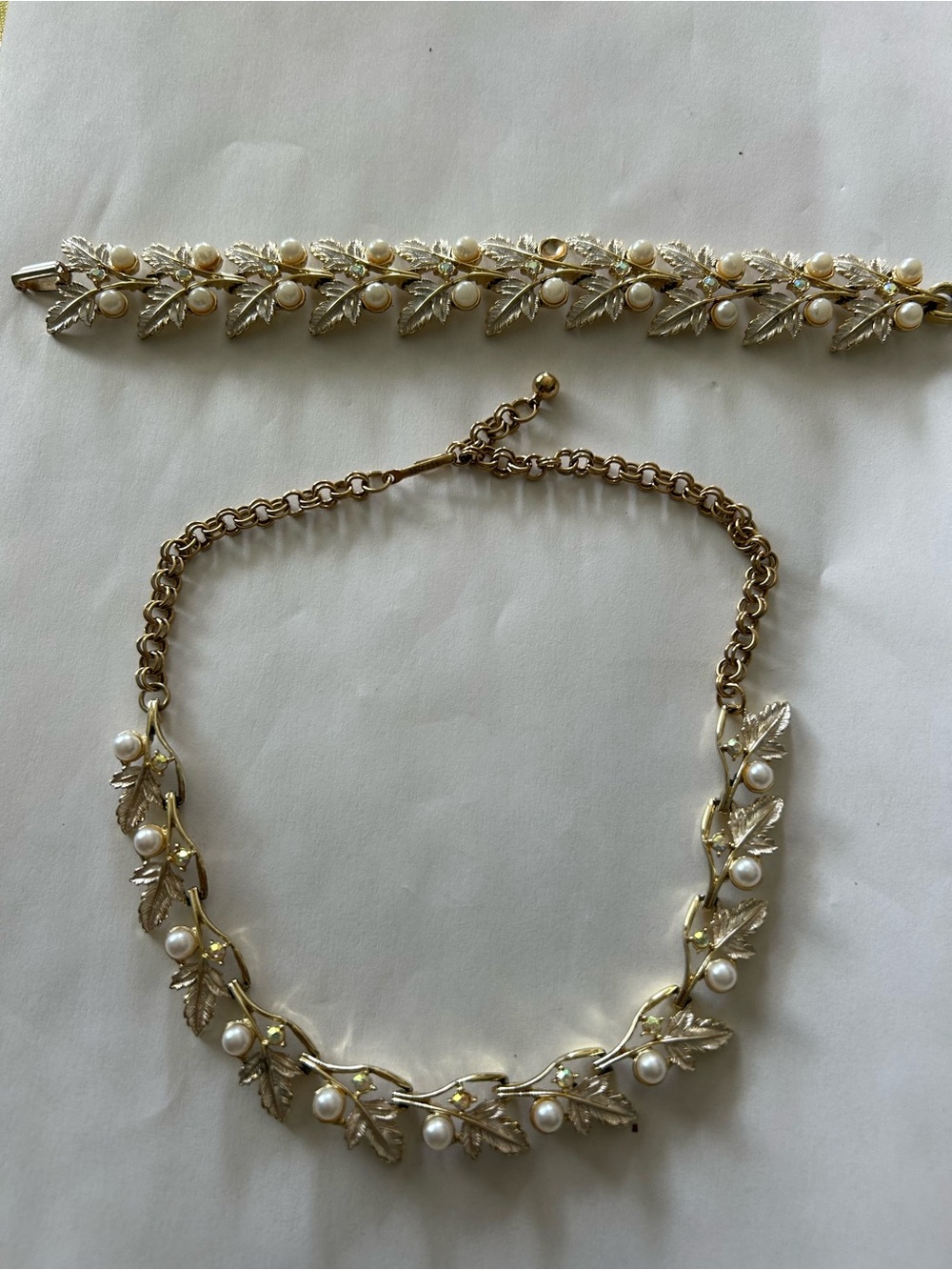 JUDY LEE VINTAGE Gold Leaf and Pearl Necklace AND BRACELET